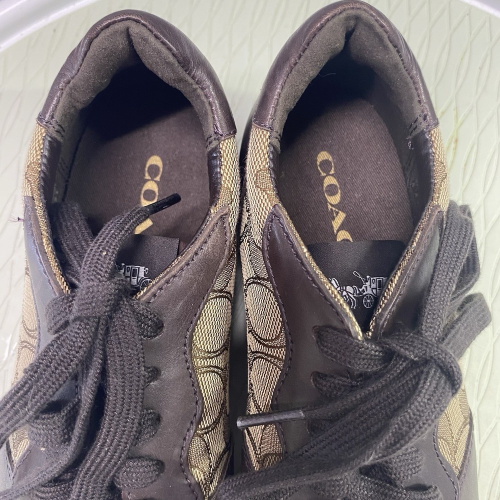 COACH Farah Womens Casual Leather Shoes Nappa Sig C‎ brown Khaki US Sz.6B EUC - Picture 4 of 13